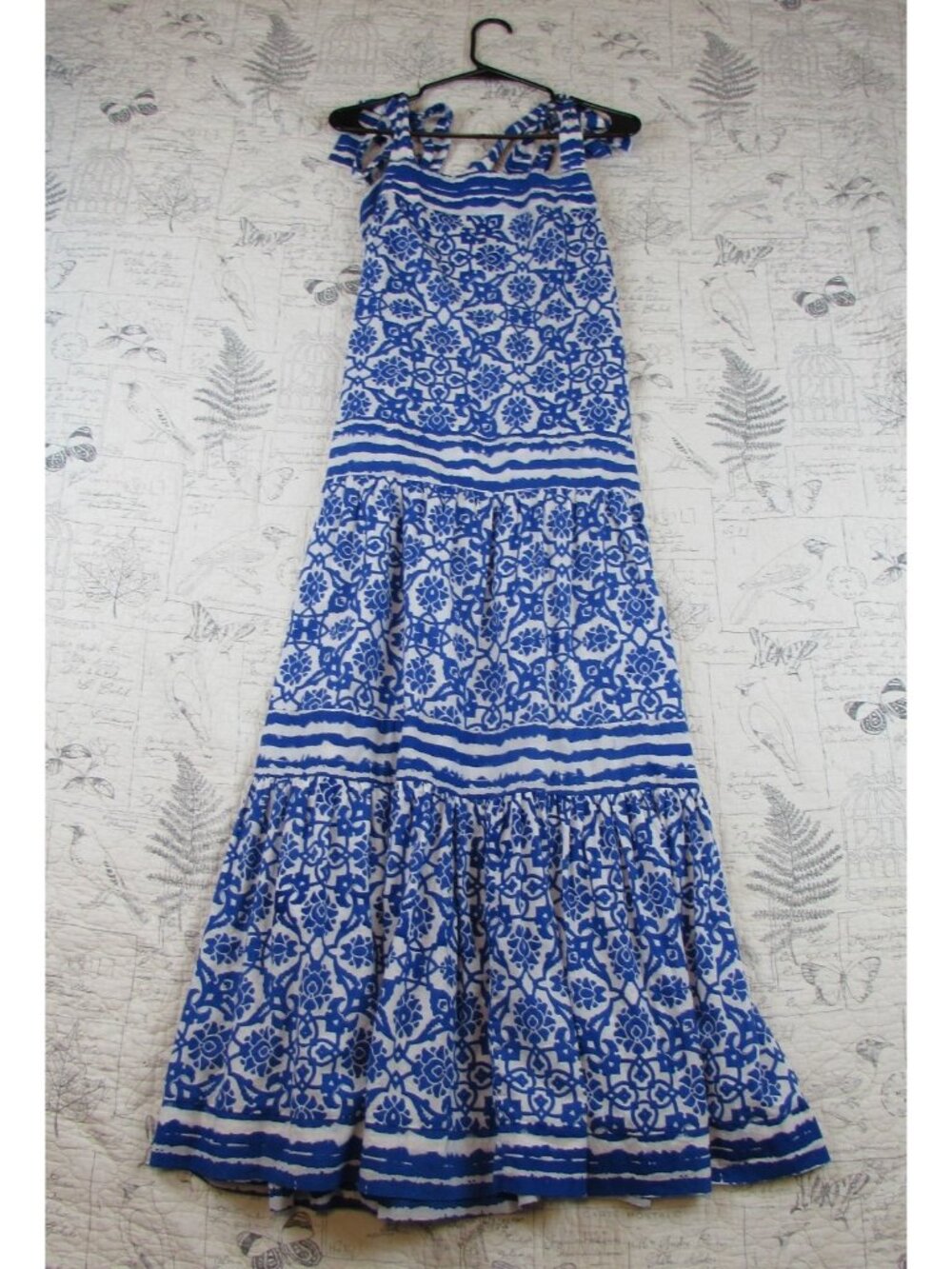 EUC Ro's Garden Tiered Midi Dress Boho Smocked Tie shoulders  European Summer XS